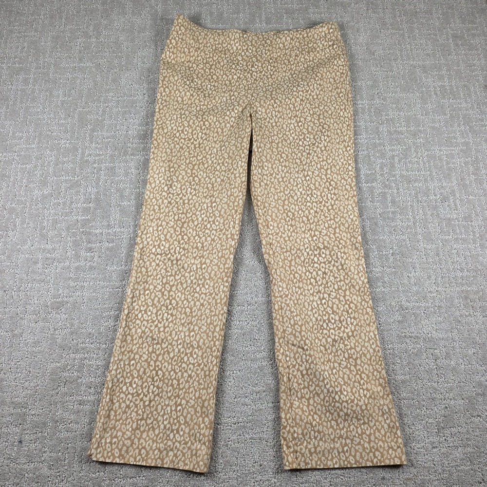 J.McLaughlin Womens 8 Tan Leopard Print Flare Leg Nylon Stretch Flat Front Pants